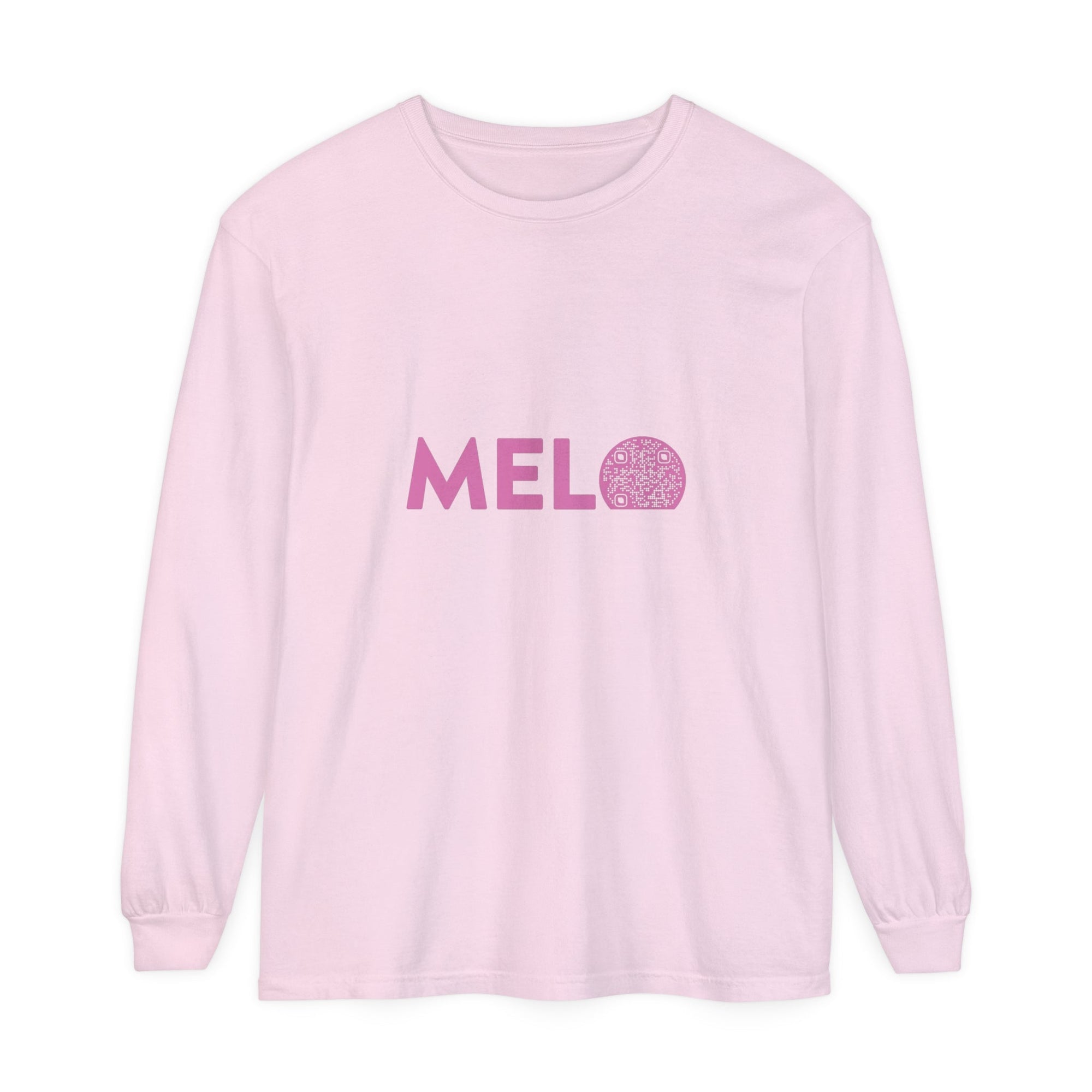 Vanuatu Relief Long - Sleeve Shirt - Melo Logo w/ Donation QR Code - Pink Text - Melo