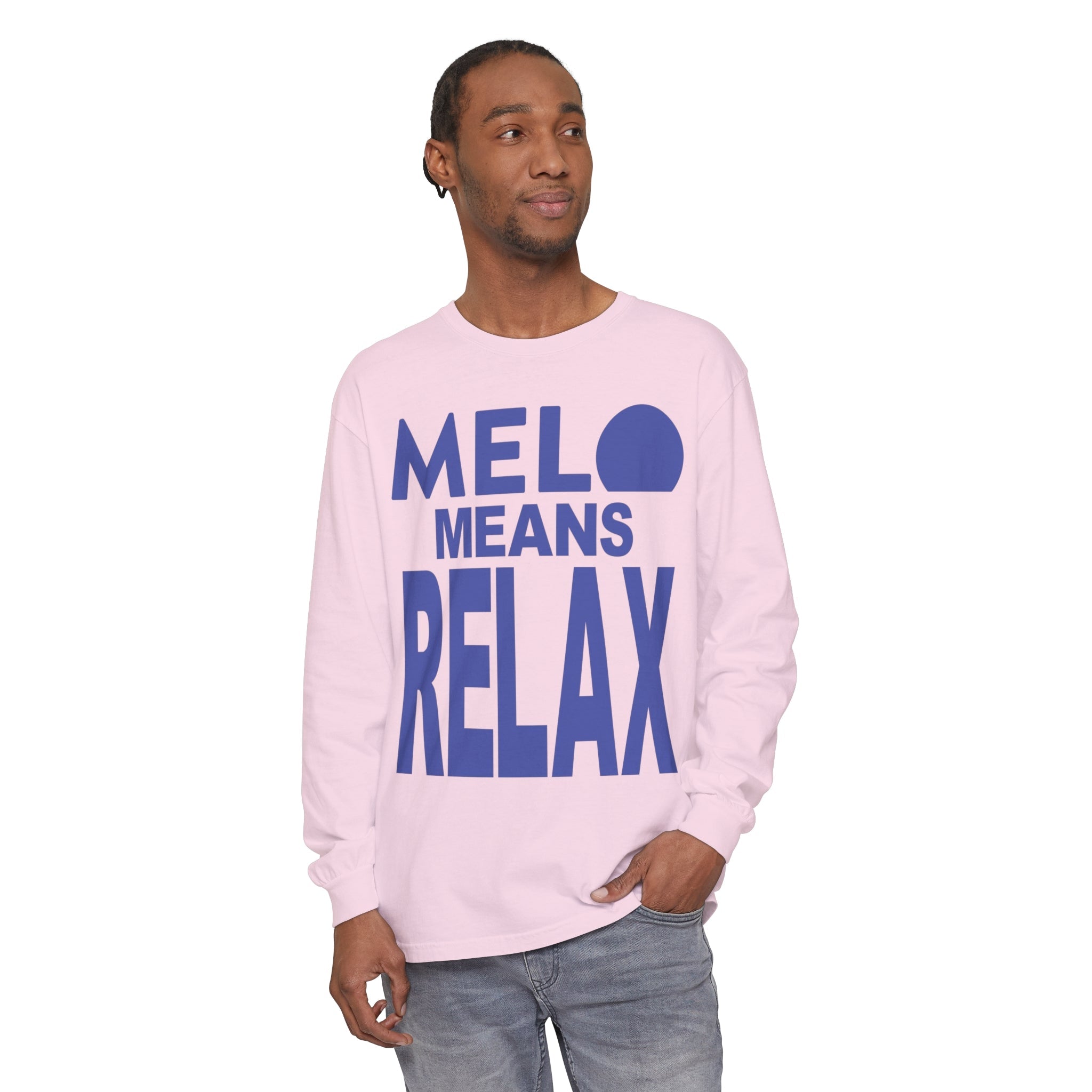 Vanuatu Relief Long - Sleeve Shirt - Melo Means Relax - Blue Text - Melo