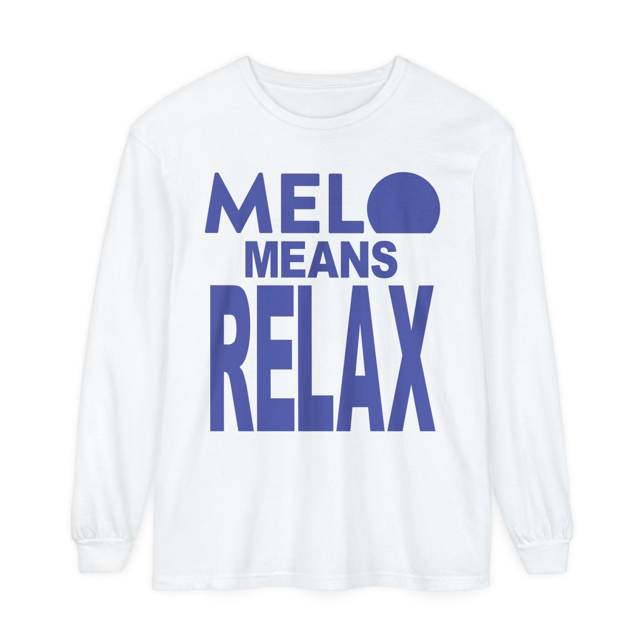 Vanuatu Relief Long - Sleeve Shirt - Melo Means Relax - Blue Text - Melo