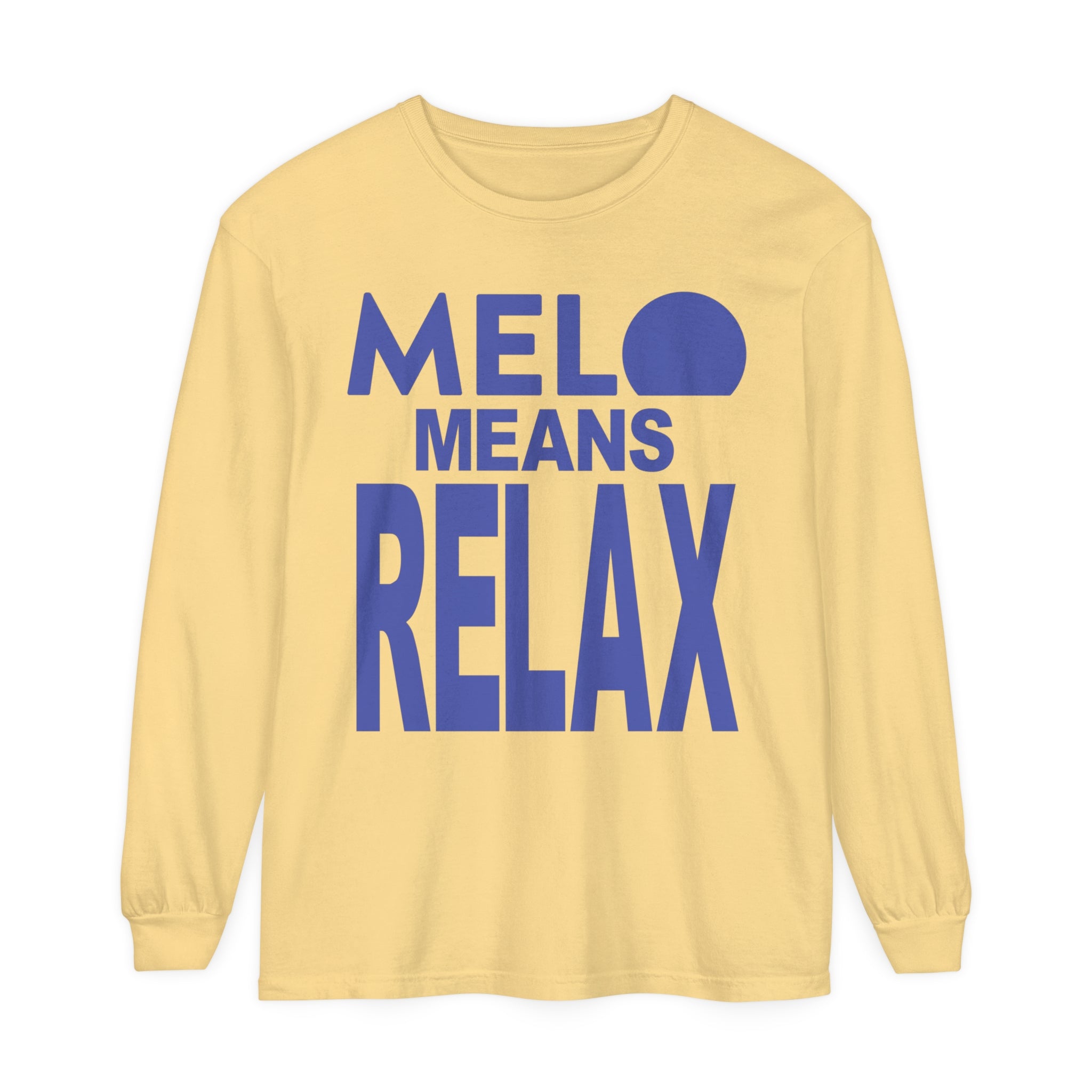 Vanuatu Relief Long - Sleeve Shirt - Melo Means Relax - Blue Text - Melo