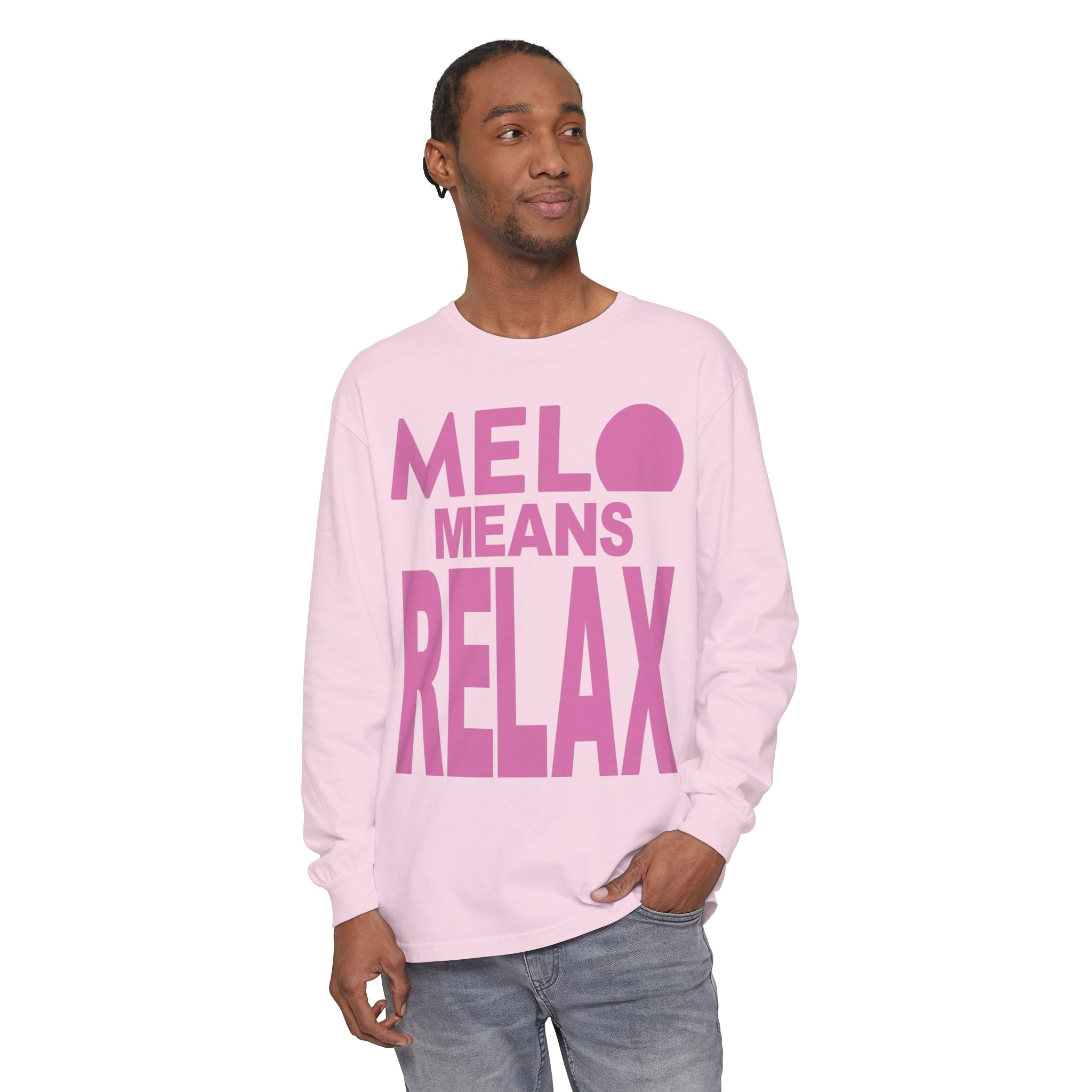 Vanuatu Relief Long - Sleeve Shirt - Melo Means Relax - Pink Text - Melo