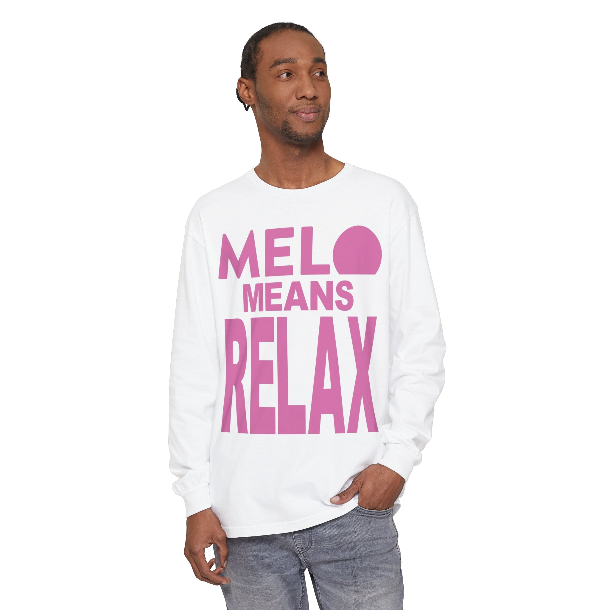 Vanuatu Relief Long - Sleeve Shirt - Melo Means Relax - Pink Text - Melo