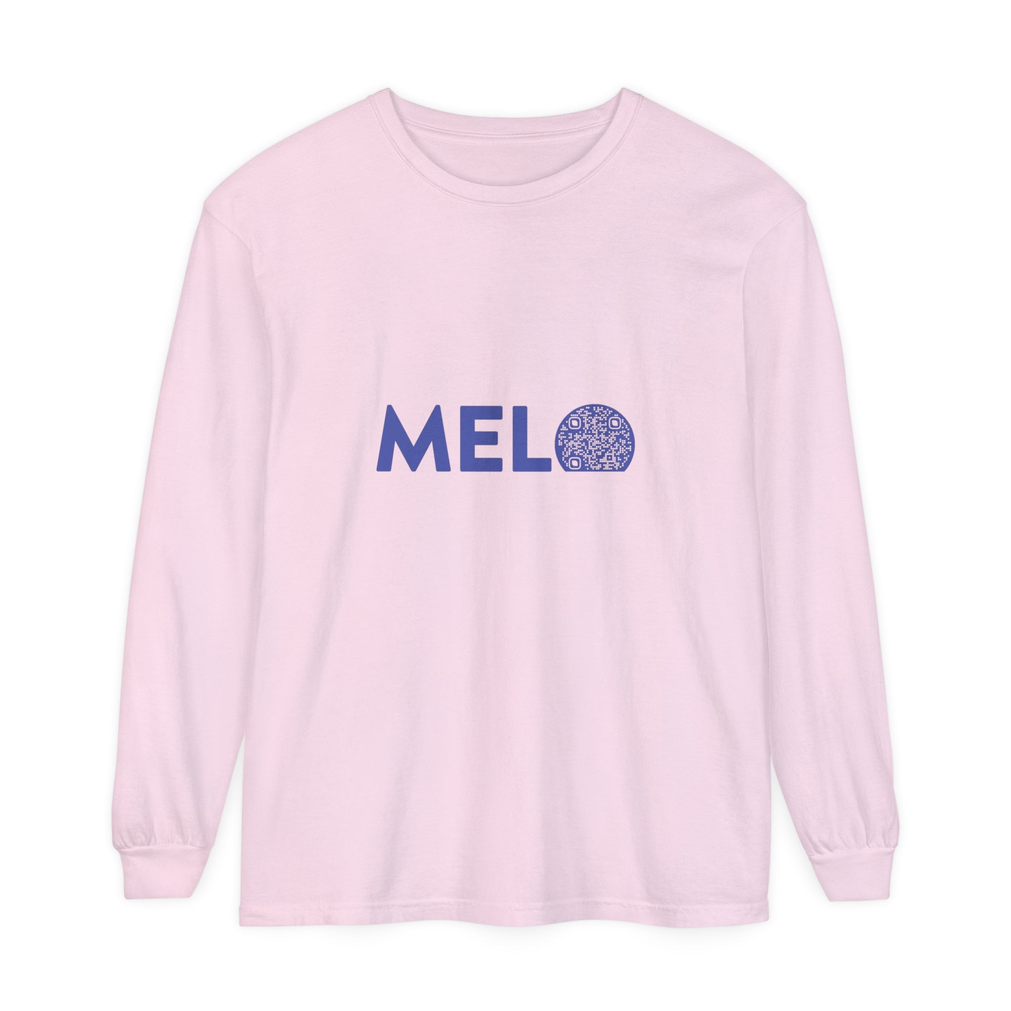 Vanuatu Relief Shirt - Melo Logo Long - Sleeve w/ Donation QR Code - Blue Text - Melo