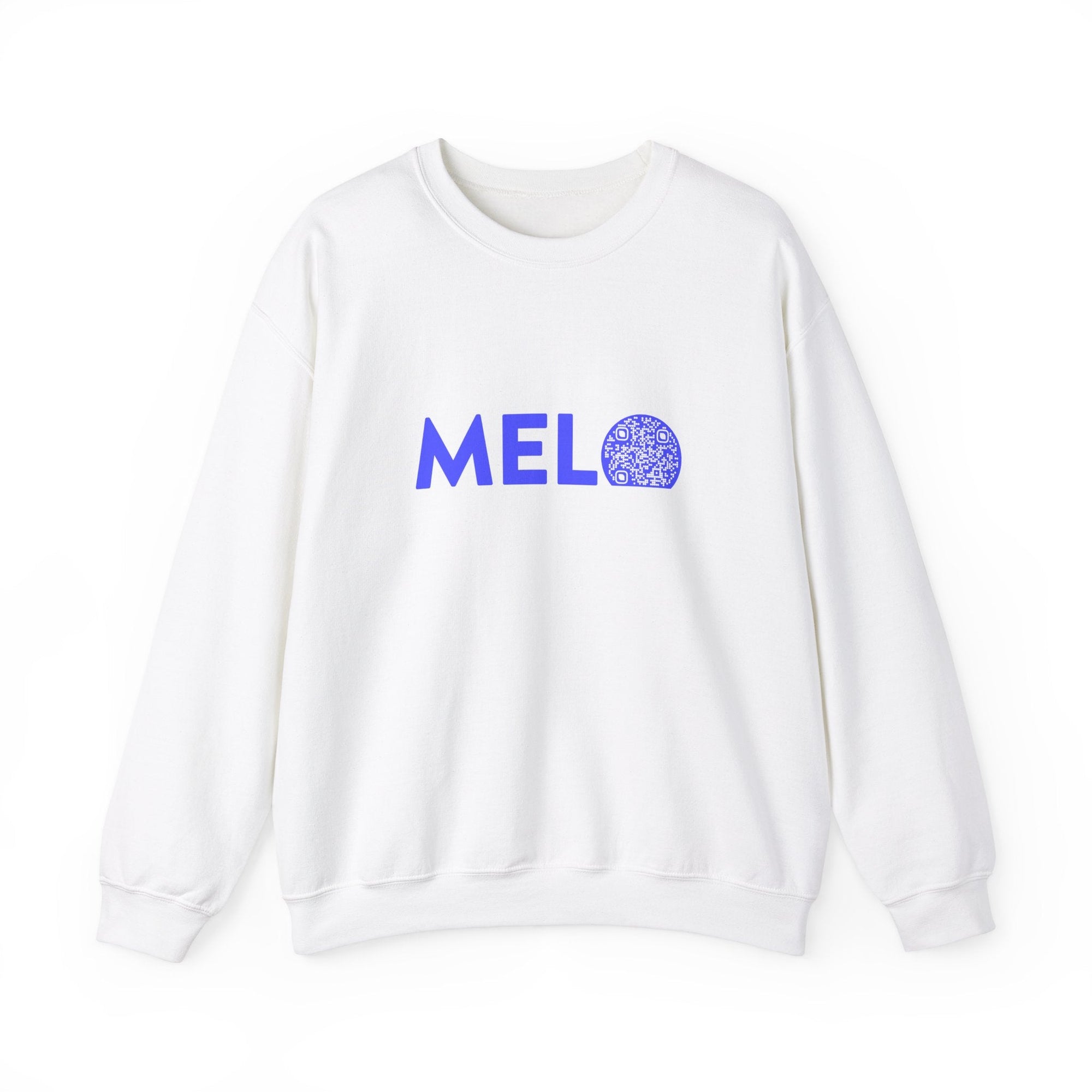 Vanuatu Relief Sweater - Melo Logo w/ Donation QR Code - Blue Text - Melo