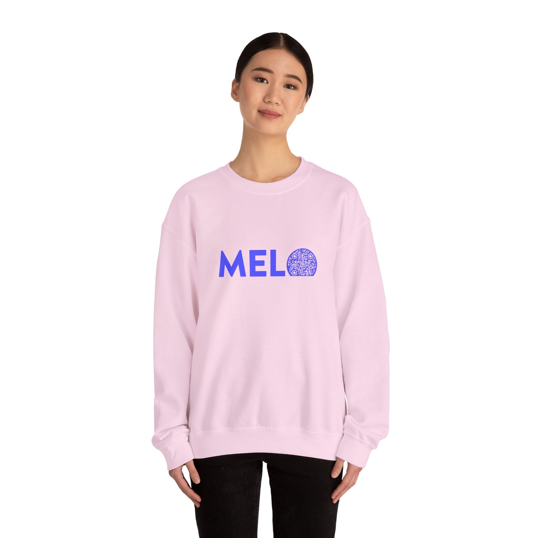 Vanuatu Relief Sweater - Melo Logo w/ Donation QR Code - Blue Text - Melo