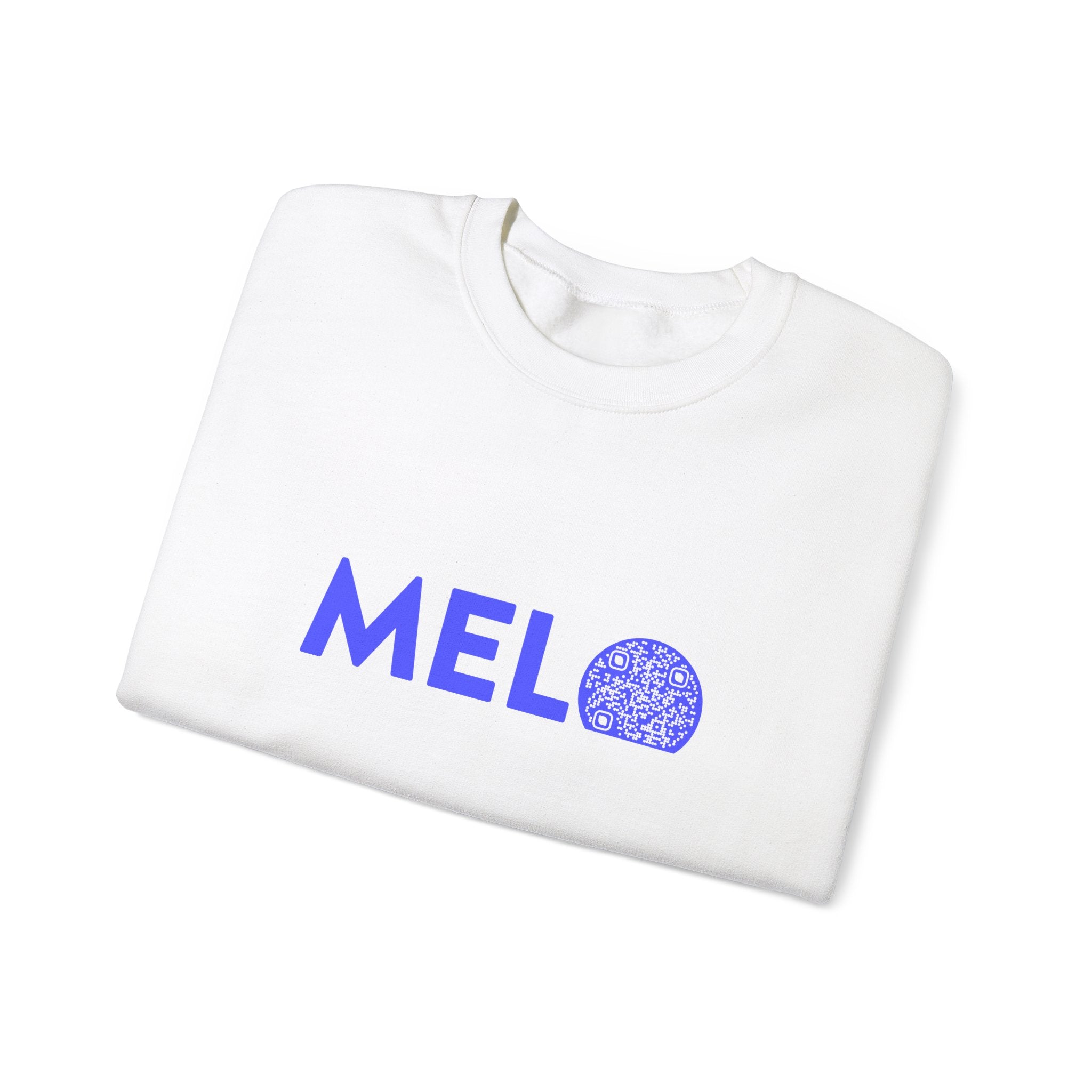 Vanuatu Relief Sweater - Melo Logo w/ Donation QR Code - Blue Text - Melo