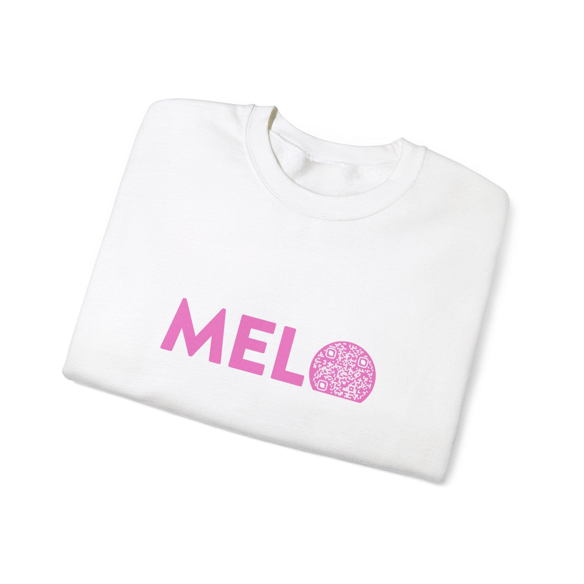 Vanuatu Relief Sweater - Melo Logo w/ Donation QR Code - Pink Text - Melo