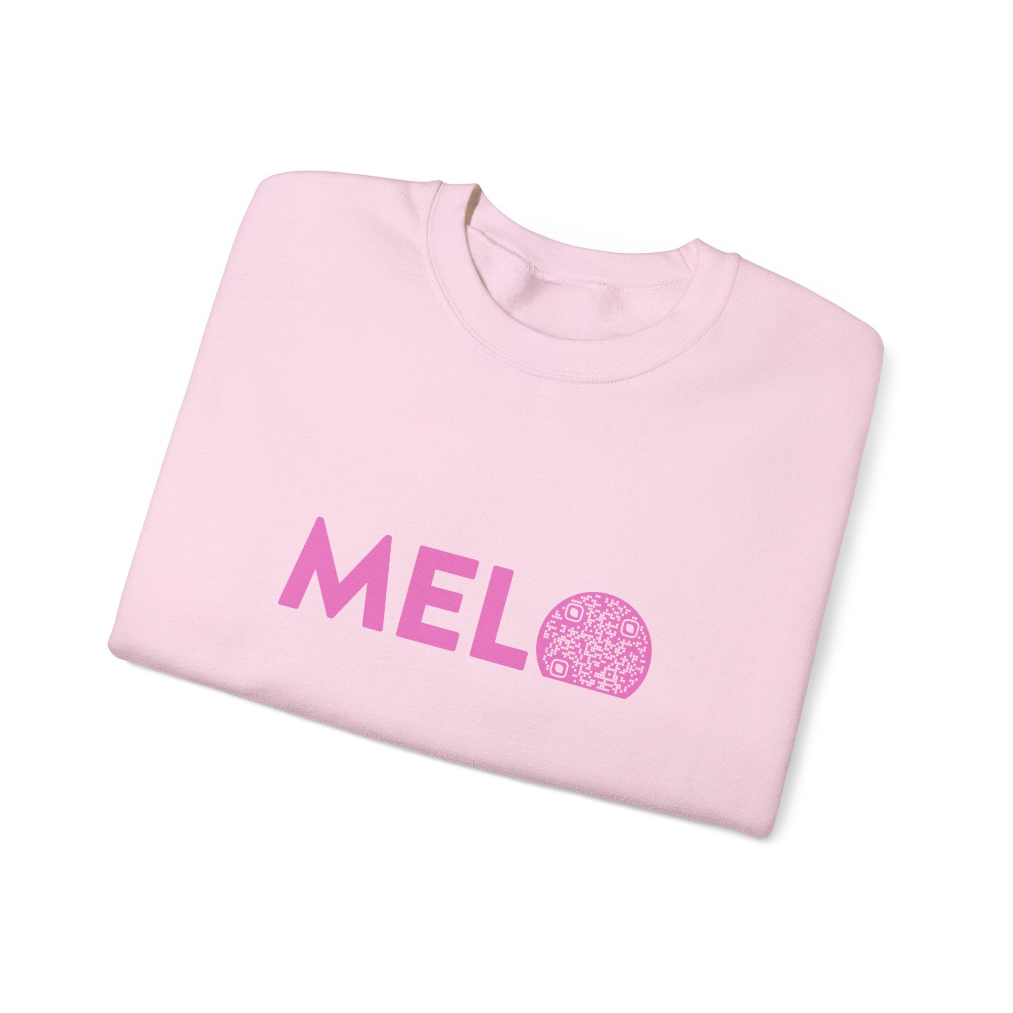 Vanuatu Relief Sweater - Melo Logo w/ Donation QR Code - Pink Text - Melo