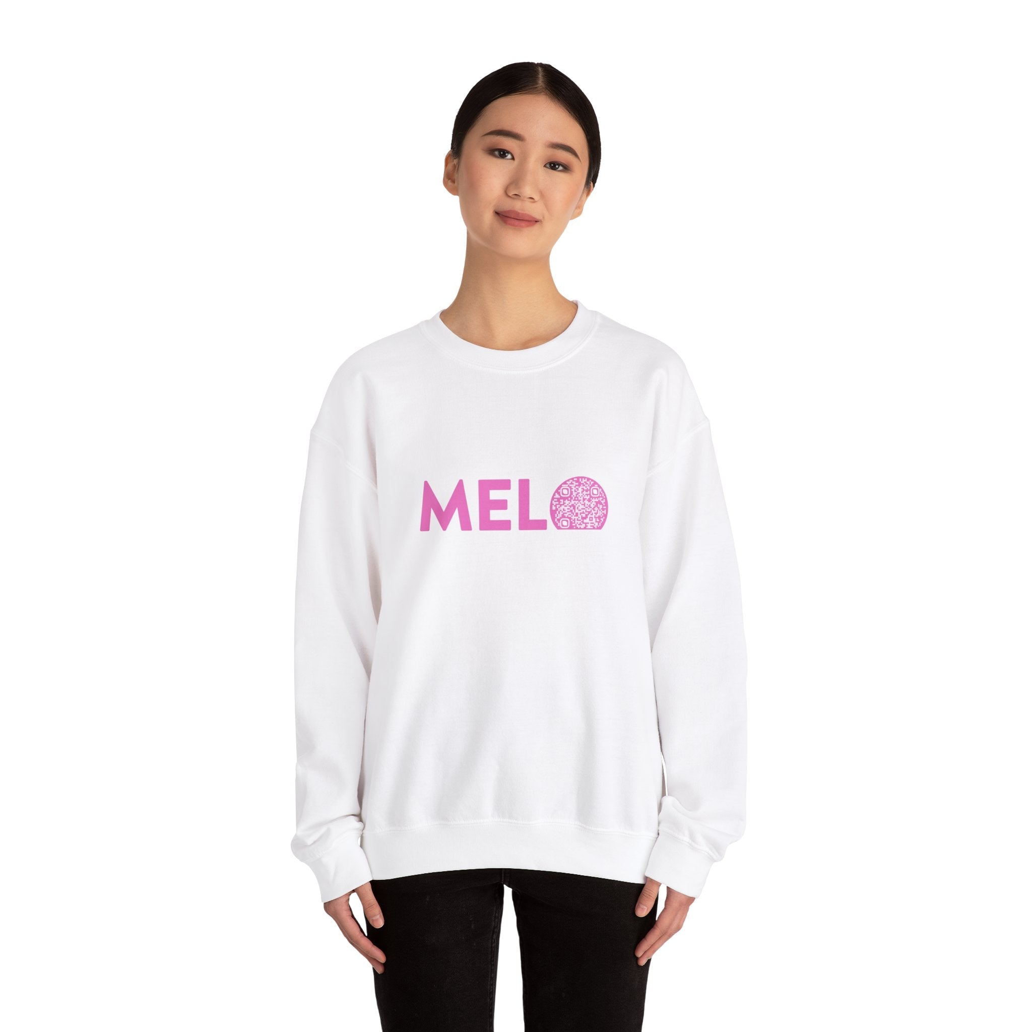 Vanuatu Relief Sweater - Melo Logo w/ Donation QR Code - Pink Text - Melo