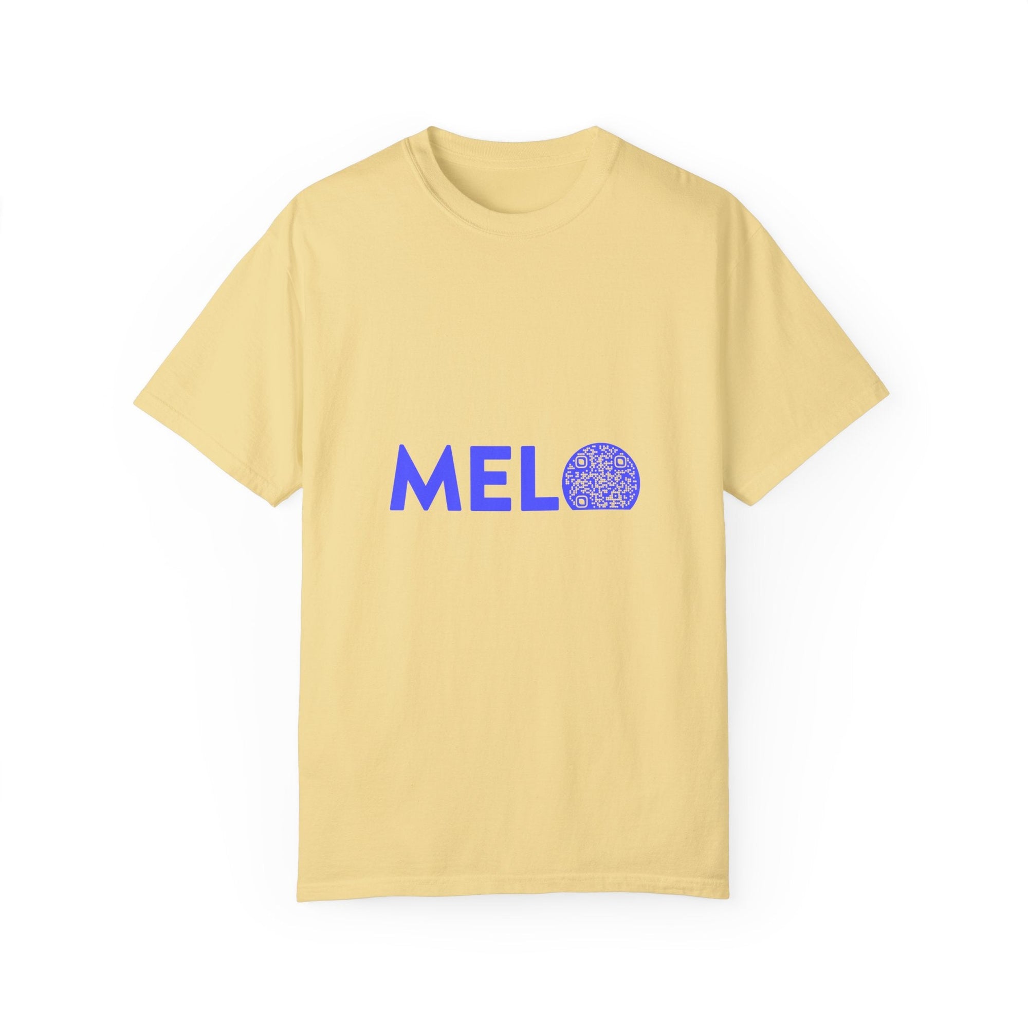 Vanuatu Relief Tee - Melo Logo w/ Donation QR Code - Blue Text - Melo