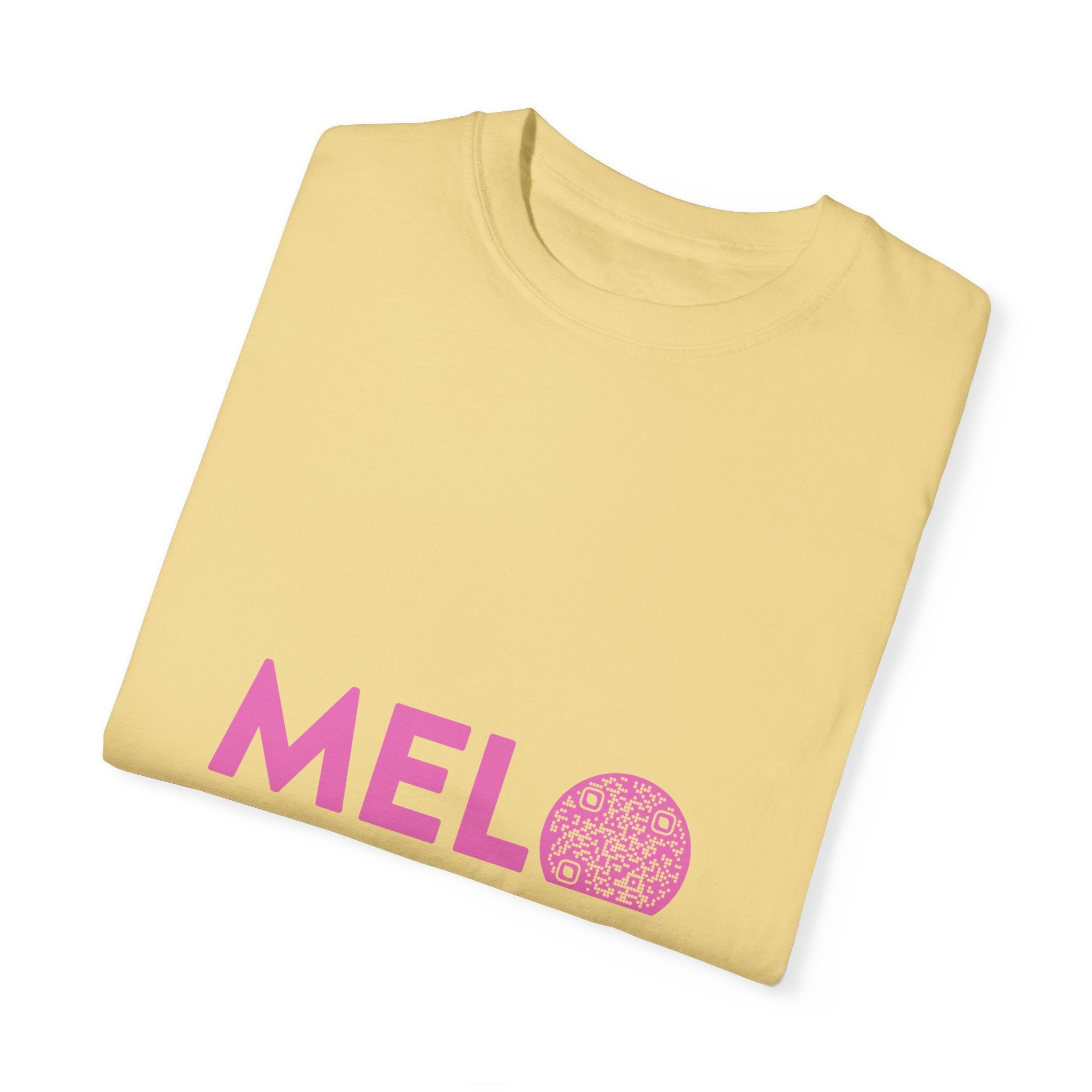 Vanuatu Relief Tee - Melo Logo w/ Donation QR Code - Pink Text - Melo