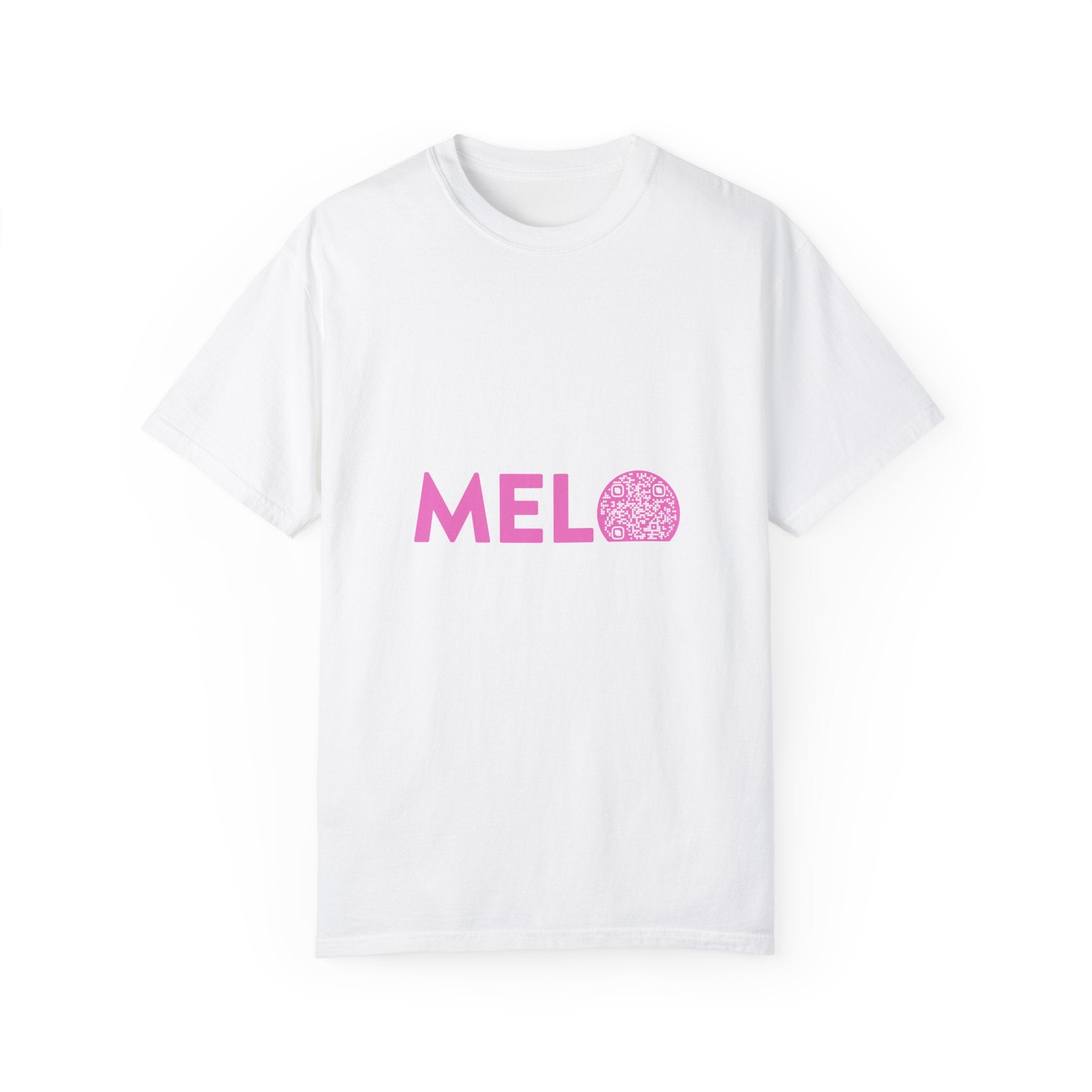 Vanuatu Relief Tee - Melo Logo w/ Donation QR Code - Pink Text - Melo