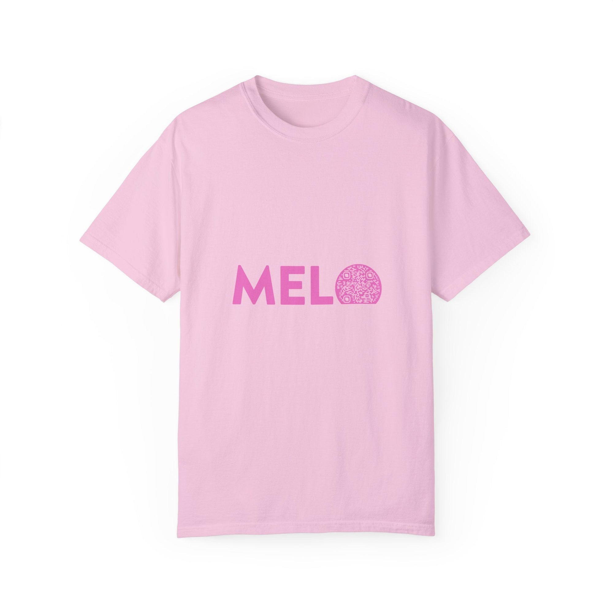 Vanuatu Relief Tee - Melo Logo w/ Donation QR Code - Pink Text - Melo