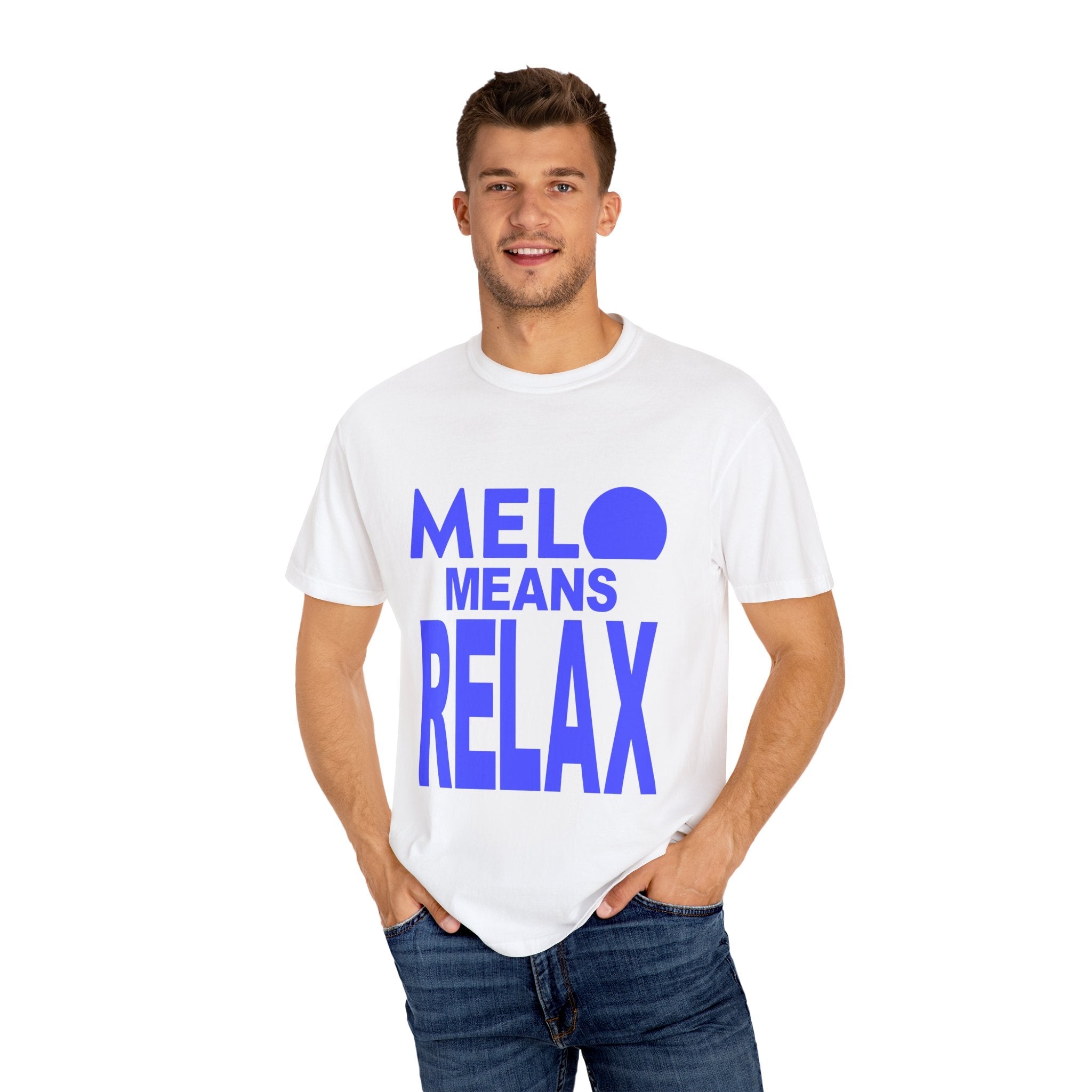 Vanuatu Relief Tee - Melo Means Relax - Blue Text - Melo